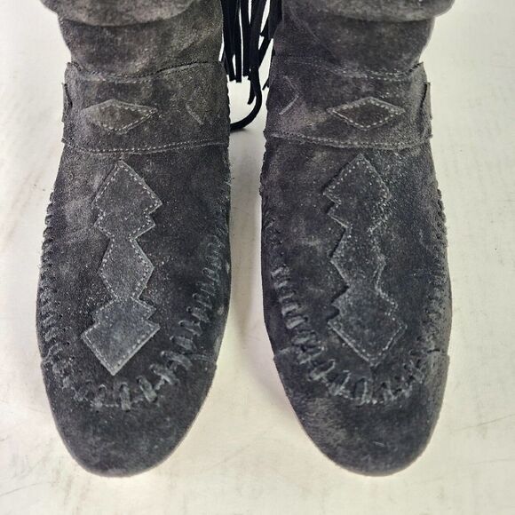 Saint Laurent Women's Nino Suede Fringe Boots US 6 Black Flat Ankle Bootie - Picture 7 of 11